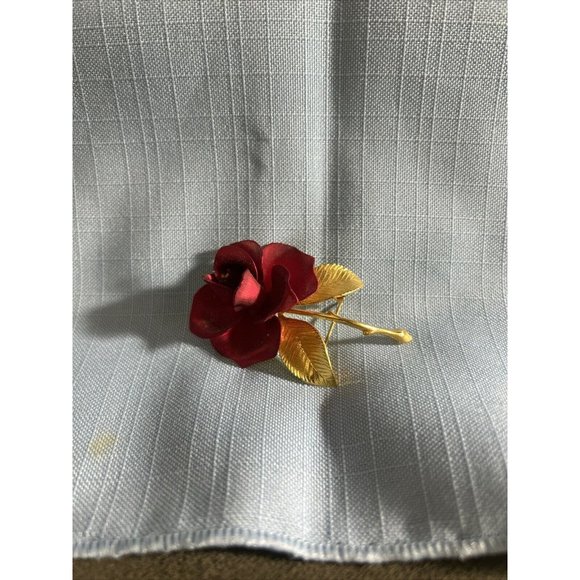 CERRITO Enamel Red Rose Flower Brooch Pin Vintage Approx 2.5" - Picture 4 of 10